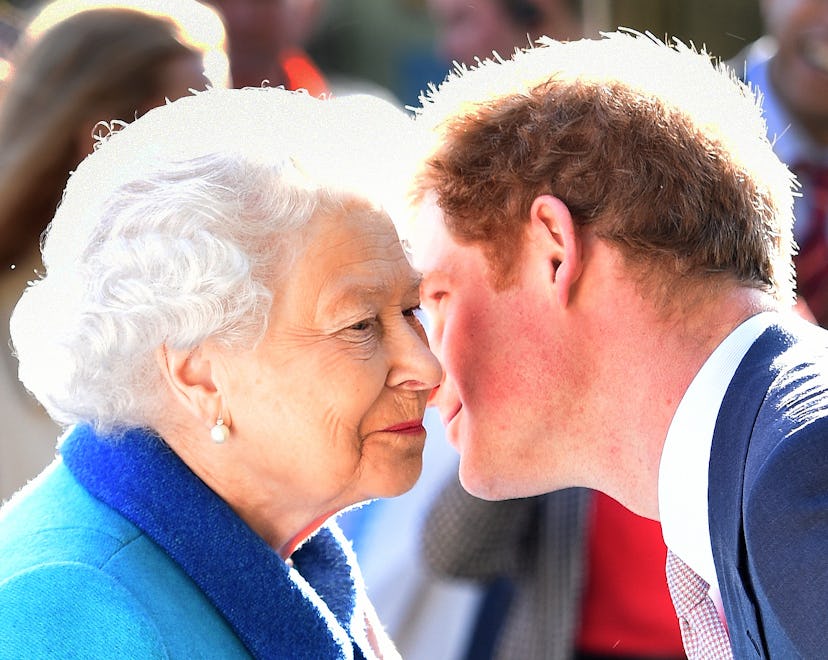LONDON, ENGLAND - MAY 18:  Queen Elizabeth II and Prince Harry attend at the annual Chelsea Flower s...