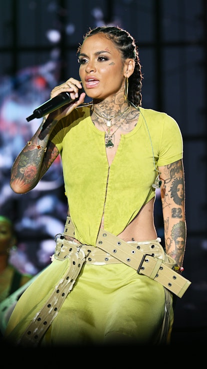 Kehlani, a celebrity with face tattoos, performed onstage at IN BLOOM on July 10, 2022.