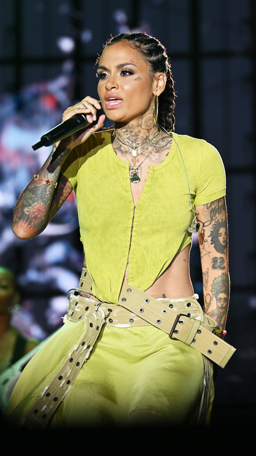 Kehlani, a celebrity with face tattoos, performed onstage at IN BLOOM on July 10, 2022.