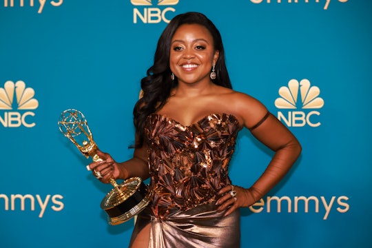 LOS ANGELES, CA - September 12, 2022 - Quinta Brunson wins an Emmy in the category for writing in a ...