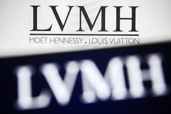 UKRAINE - 2021/08/02: In this photo illustration a LVMH (LVMH Moet Hennessy Louis Vuitton) logo is s...