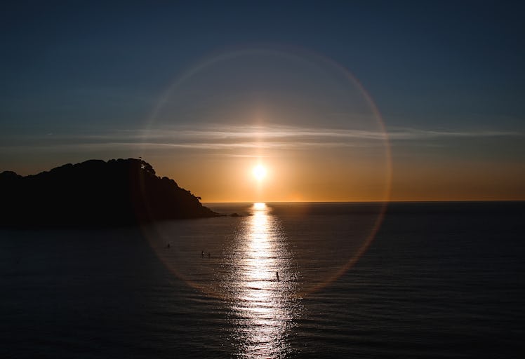 Solar Halo Above Mediterranean Sea On Sunset Moment, Beauty In Nature, Ambient Light, Copy Space