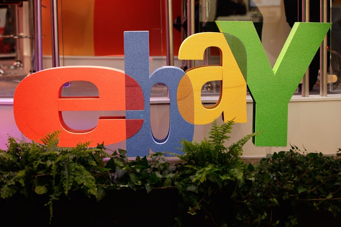 HANOVER, GERMANY - MARCH 01:  The logo of online retailer eBay stands at the CeBIT technology trade ...
