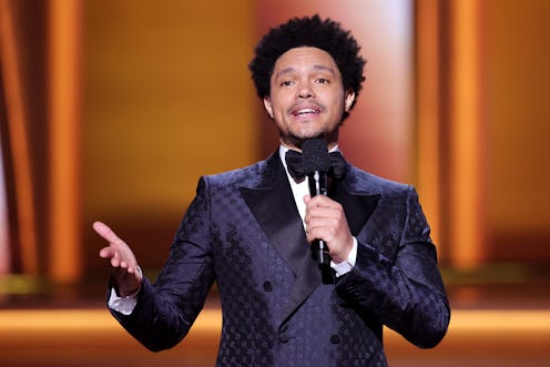 LAS VEGAS, NEVADA - APRIL 03: Host Trevor Noah speaks onstage during the 64th Annual GRAMMY Awards a...