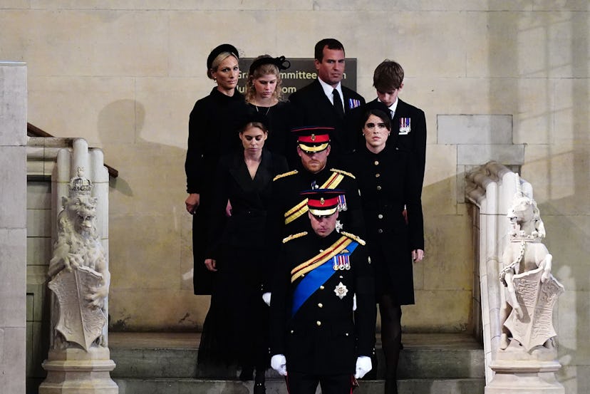 Grandchildren of Queen Elizabeth II, bottom to top,  Britain's Prince William , Prince of Wales lead...