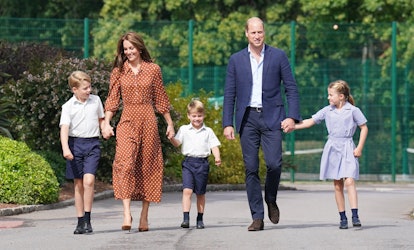 BRACKNELL, ENGLAND - SEPTEMBER 07: Prince George, Princess Charlotte and Prince Louis (C), accompani...