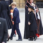 Prince George of Wales and Princess Charlotte of Wales arrive at Westminster Abbey