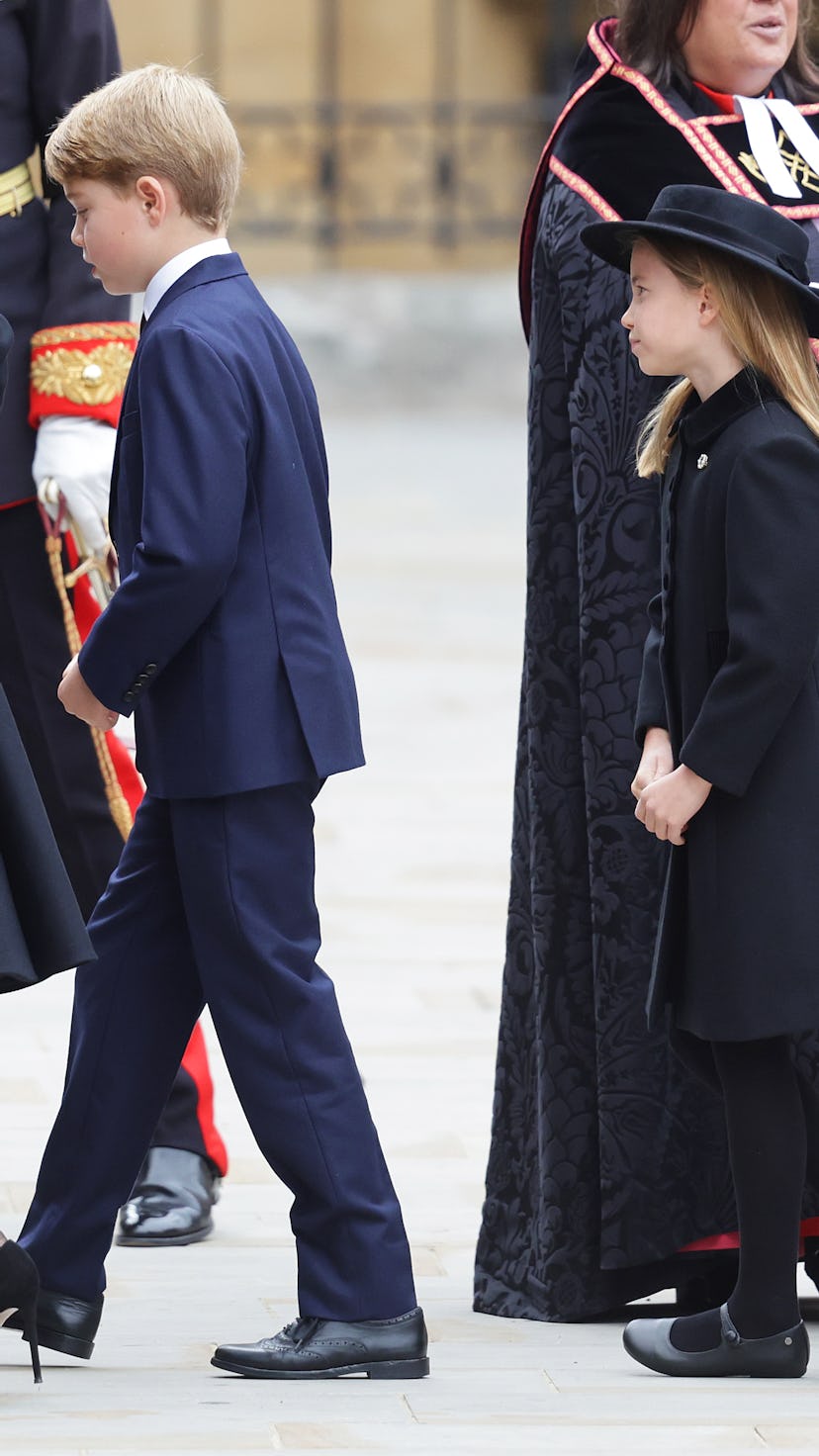 Prince George of Wales and Princess Charlotte of Wales arrive at Westminster Abbey