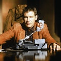 Harrison Ford on the set of "Blade Runner", directed by Ridley Scott. (Photo by Sunset Boulevard/Cor...