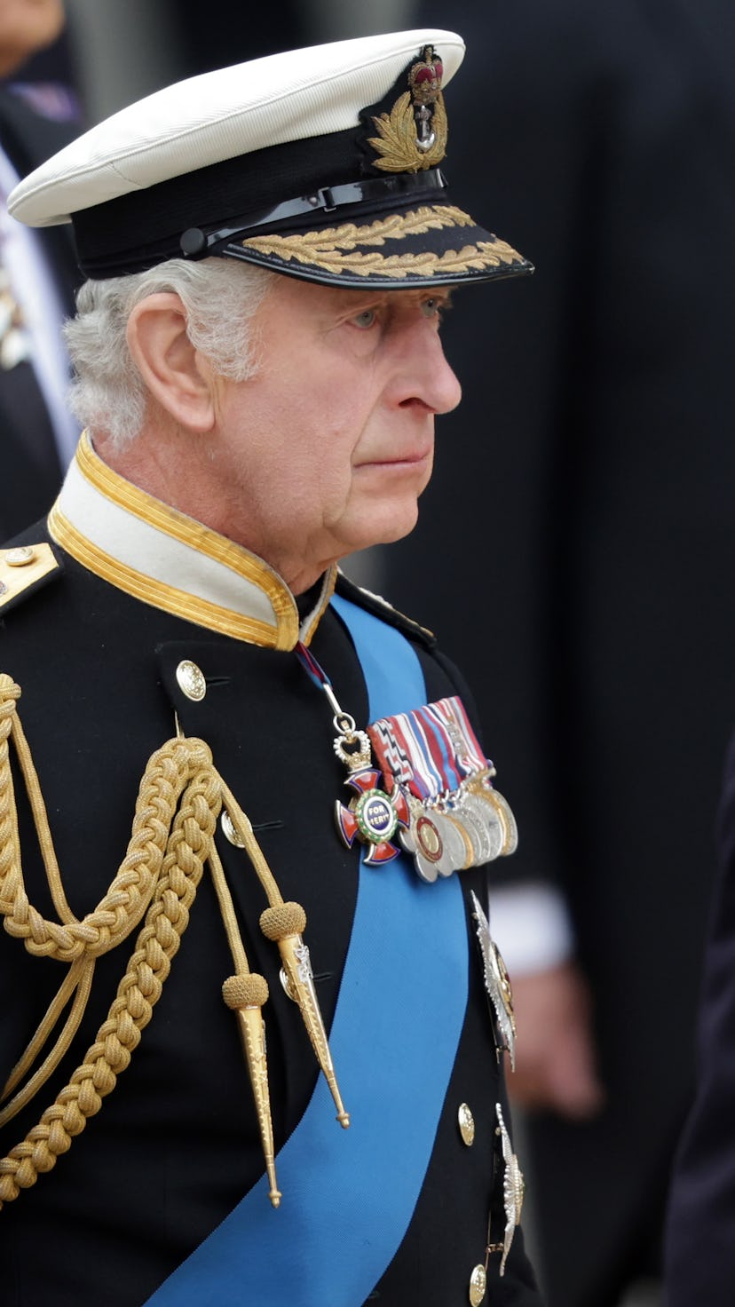 King Charles III and Anne, Princess Royal arrive at Westminster Abbey for Queen Elizabeth's funeral