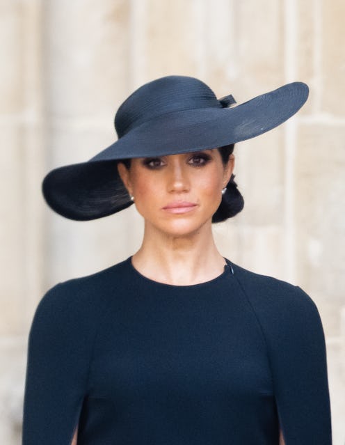 LONDON, ENGLAND - SEPTEMBER 19: Meghan, Duchess of Sussex during the State Funeral of Queen Elizabet...