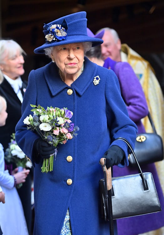 LONDON, UNITED KINGDOM - OCTOBER 12: Queen Elizabeth II seen using a walking stick as she attends a ...