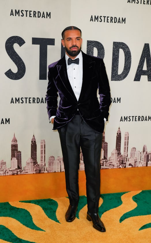 See Drake's subtle face tattoo as Drake arrives at the world premiere of "Amsterdam" at Alice Tully ...