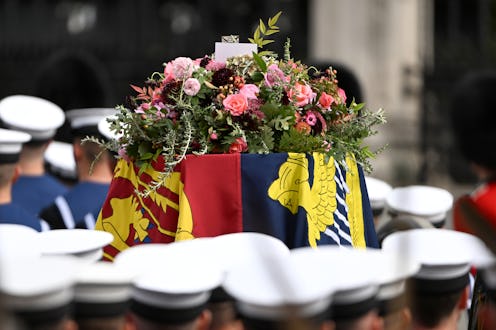 LONDON, ENGLAND - SEPTEMBER 19:The coffin carrying Queen Elizabeth II with the Imperial State Crown ...