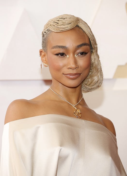 Tati Gabrielle wore blonde braids at the Oscars on March 27, 2022 in Hollywood, California.