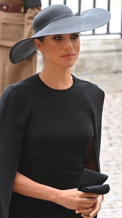 Britain's Meghan, Duchess of Sussex arrives at Westminster Abbey in London on September 19, 2022, fo...