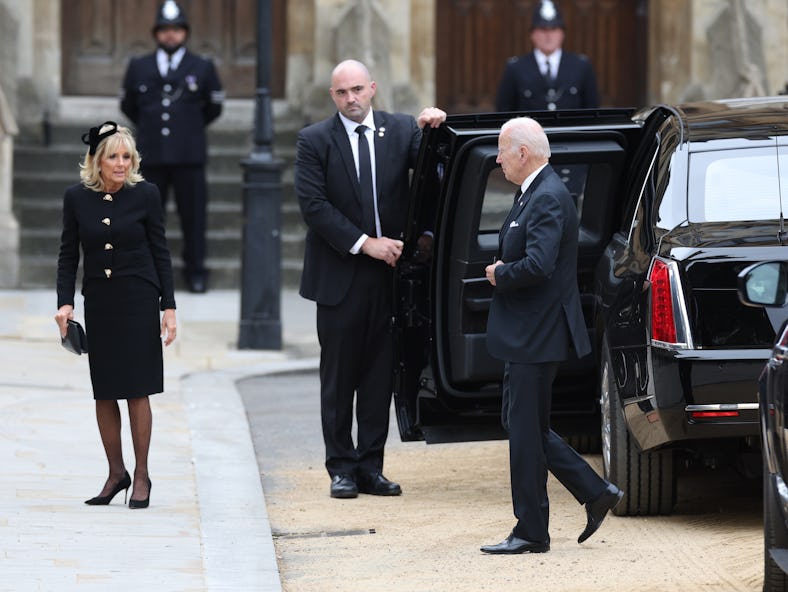 President Joe Biden and Jill Biden arrive for the funeral of Queen Elizabeth II