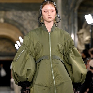 Simone Rocha's Spring/Summer 2023 army green dress with puffed sleeves