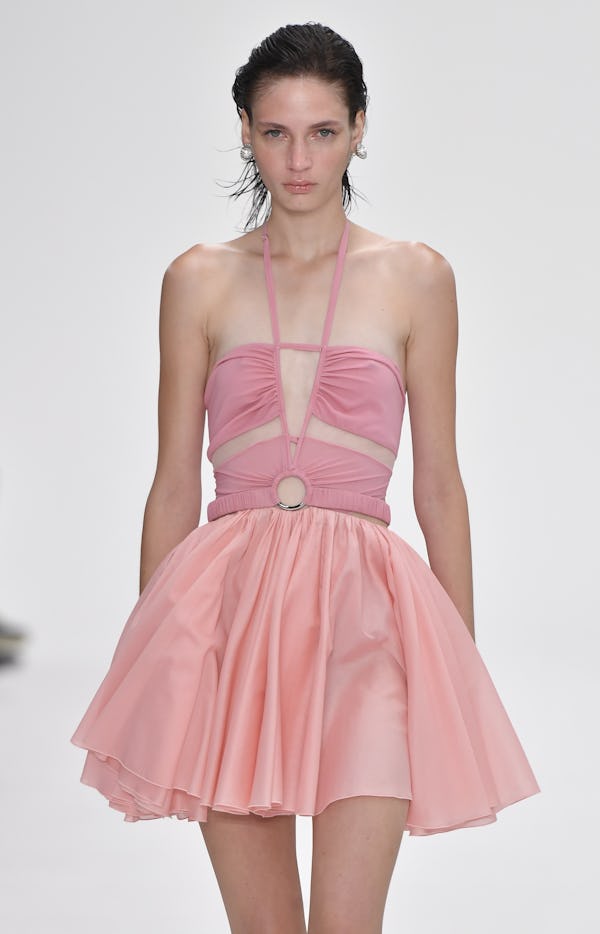Nensi Dojaka's Spring/Summer 2023 short pink halter neck dress