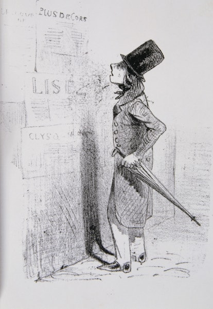Drawing of a man wearing a trench coat, 1850.