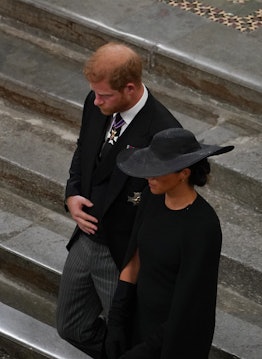 Prince Harry and Meghan Markle showed each other support during the Queen's funeral.