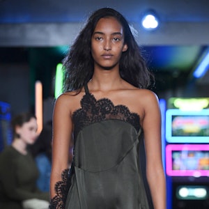 JW Anderson's Spring/Summer 2023 black lace one-shoulder cocktail dress