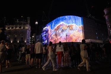 LONDON, ENGLAND - JULY 12: A general view of the broadcast of NASA's first images from James Webb Sp...