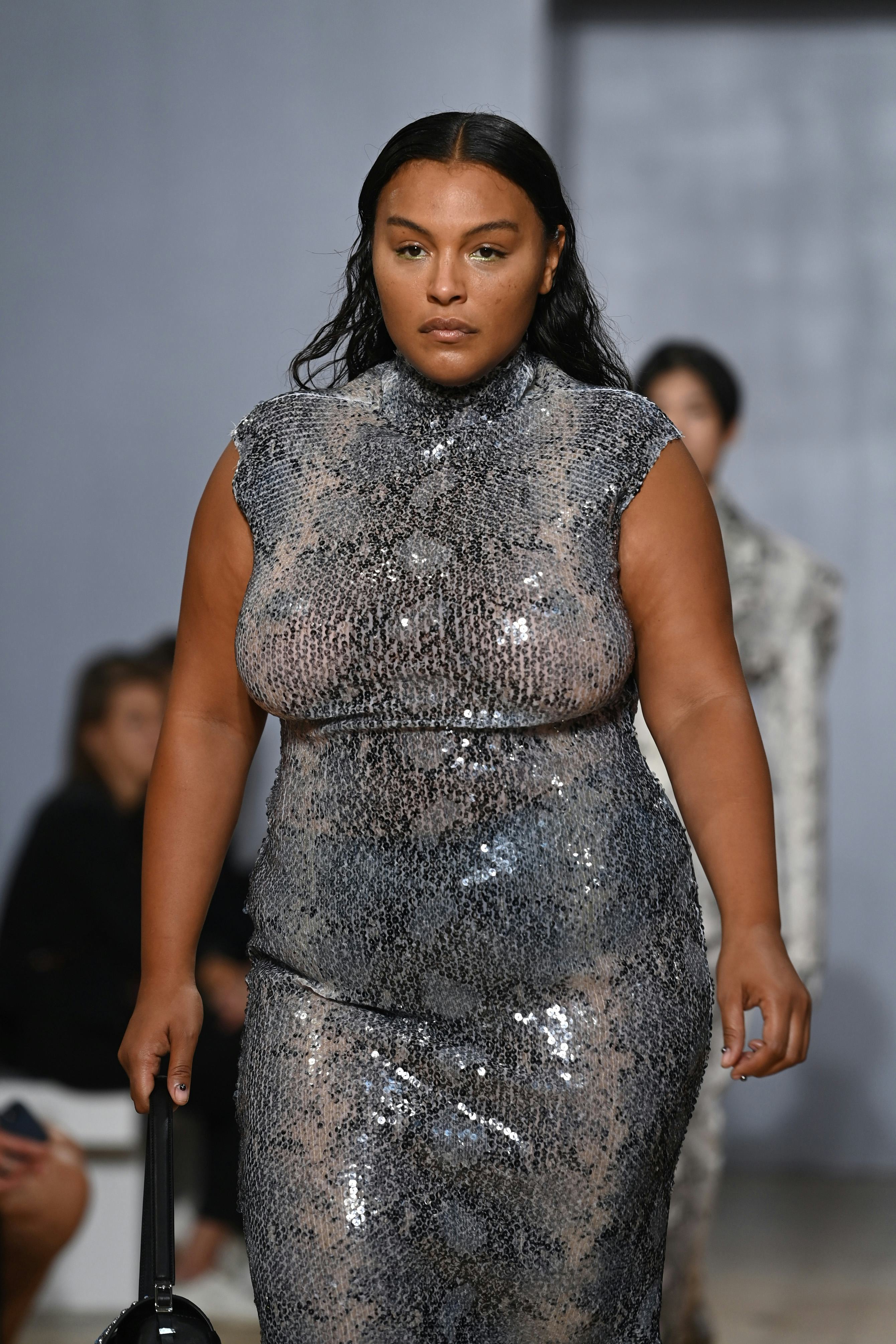 LONDON, ENGLAND - SEPTEMBER 18: A model walks the runway during the 16Arlington show during London F...