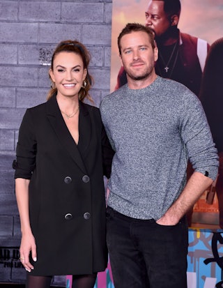 Elizabeth Chambers speaks out on Armie Hammer controversy. Here, they attend the Premiere of Columbi...