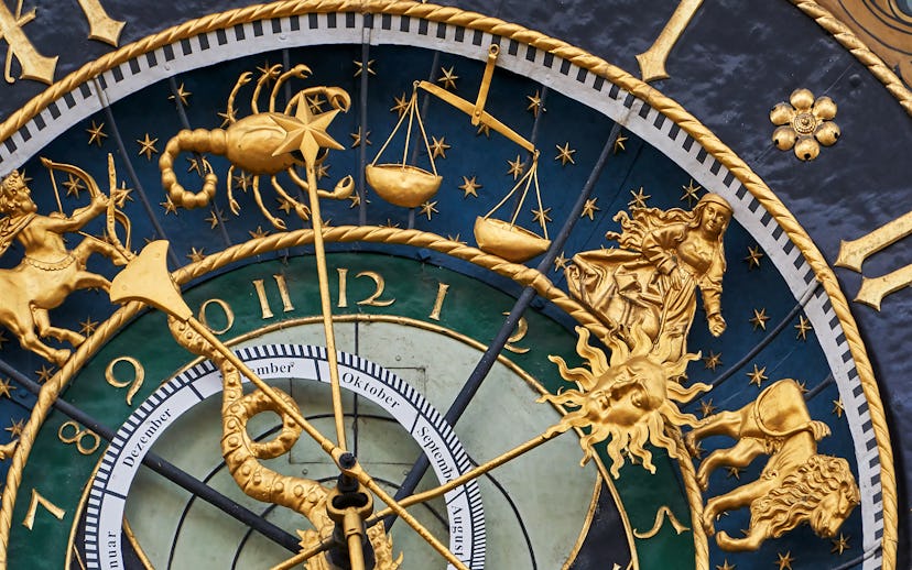 Ulm, Germany - August 28, 2021: Close-up of the astronomical clock at the old town hall in Ulm.