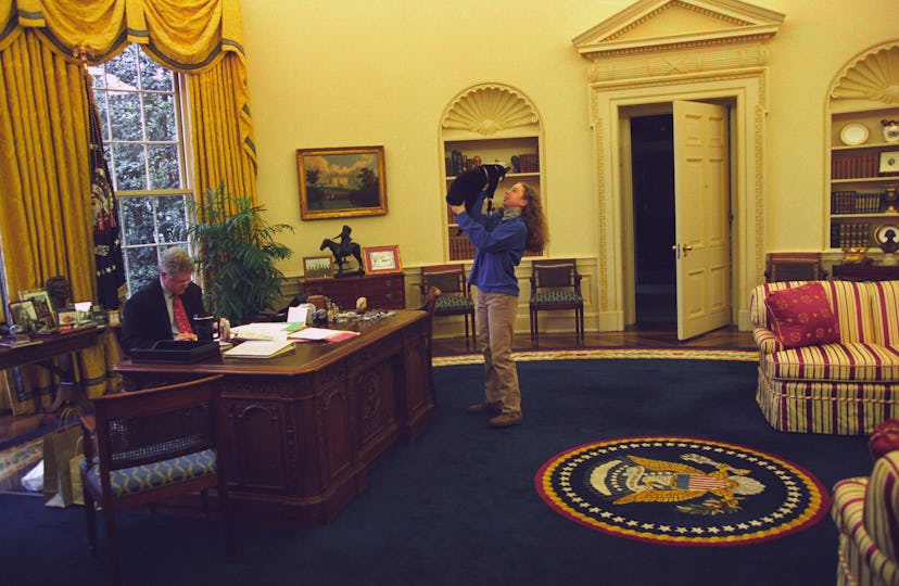 Hillary Clinton daughter, Chelsea Clinton, with her father in the '90s. Chelsea Clinton now works fo...