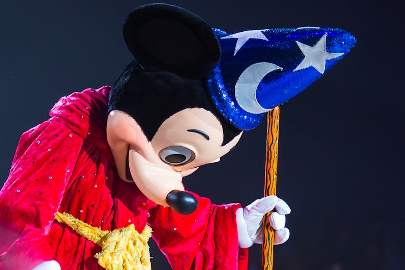 SAO PAULO, BRAZIL - MAY 15: Actors dressed as Mickey Mouse character performs on stage during the sh...