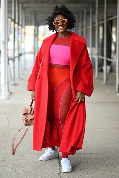 Danielle James is seen wearing Beyoncé’s Valentine’s Day Collection and a red Parisian Vintage jacke...