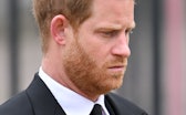 LONDON, ENGLAND - SEPTEMBER 19: Prince Harry, Duke of Sussex during the State Funeral of Queen Eliza...