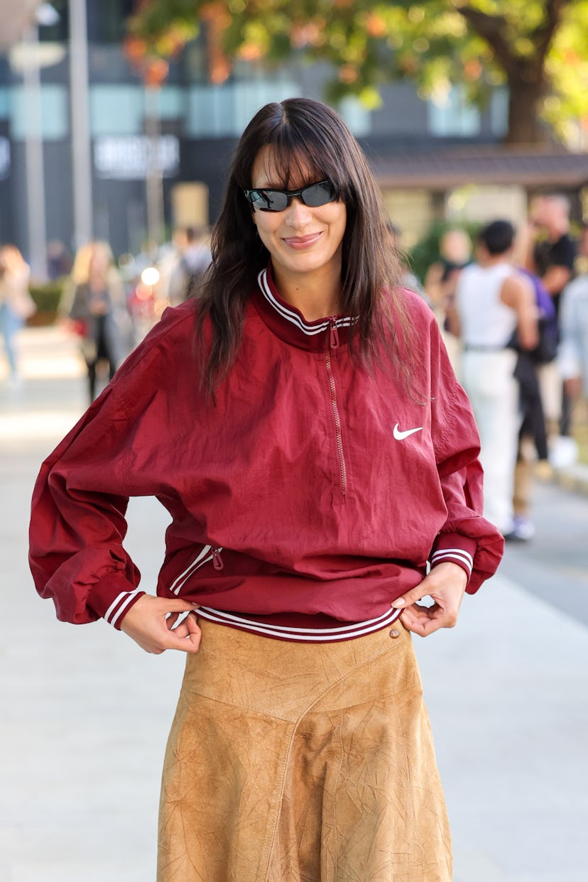 Bella Hadid is seen during Milan Fashion Week Womenswear Spring/Summer 2023 on September 22, 2022 in...