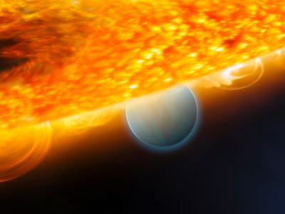 An exoplanet illustration next to the Sun