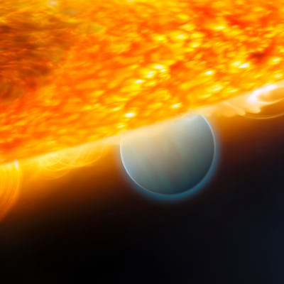 An exoplanet illustration next to the Sun