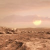 Rocky arid terrain on an alien planet. Space exploration. NASA Public Domain Imagery