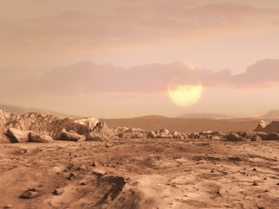 Rocky arid terrain on an alien planet. Space exploration. NASA Public Domain Imagery
