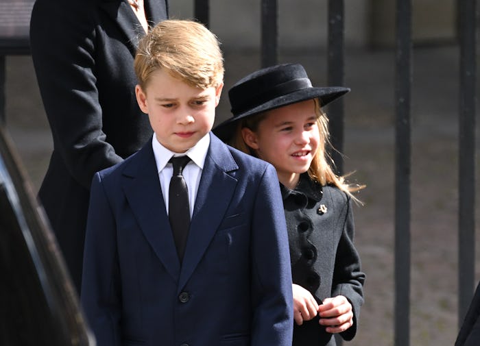 LONDON, ENGLAND - SEPTEMBER 19: Prince George of Wales and Princess Charlotte of Wales during the St...