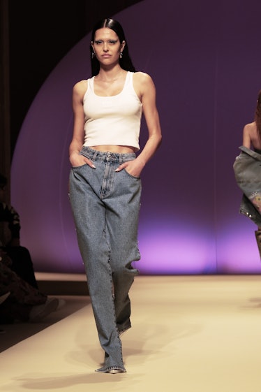 MILAN, ITALY - SEPTEMBER 22: Amelia Gray Hamlin walks the runway at the GCDS fashion show during Mil...