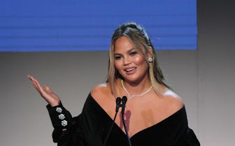 NEW YORK, NY - NOVEMBER 07: Chrissy Teigen speaks on stage at the WSJ. Magazine 2018 Innovator Award...