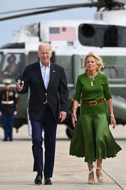 US First Lady Jill Biden walks with US President
