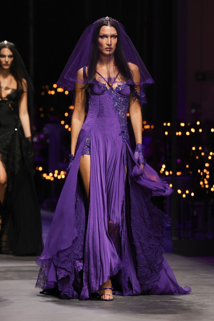 Bella Hadid in Versace during the Milan Fashion Week Womenswear Spring/Summer 2023