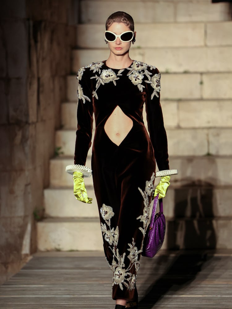 CASTEL DEL MONTE, ITALY - MAY 16: A model walks the runway during Gucci Cosmogonie at Castel Del Mon...