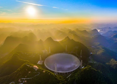 Aerial photo taken on July 25, 2022 shows China's Five-hundred-meter Aperture Spherical Radio Telesc...