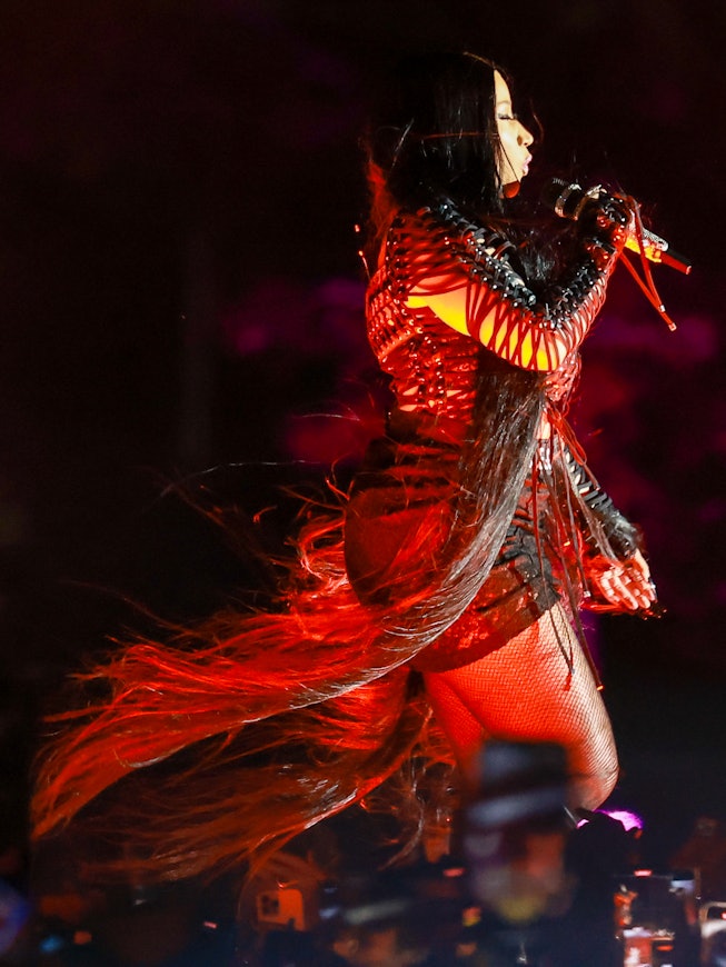 NEW YORK, NEW YORK - SEPTEMBER 23: Music artist Nicki Minaj performs on stage at Citi Field on Septe...