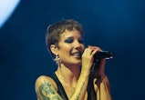 READING, ENGLAND - AUGUST 28: (EDITORIAL USE ONLY) Halsey performs on the main stage during Reading ...
