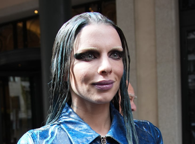 Julia Fox with blue hair and bleached brows is seen on September 21, 2022 in Milan, Italy. (Photo by...