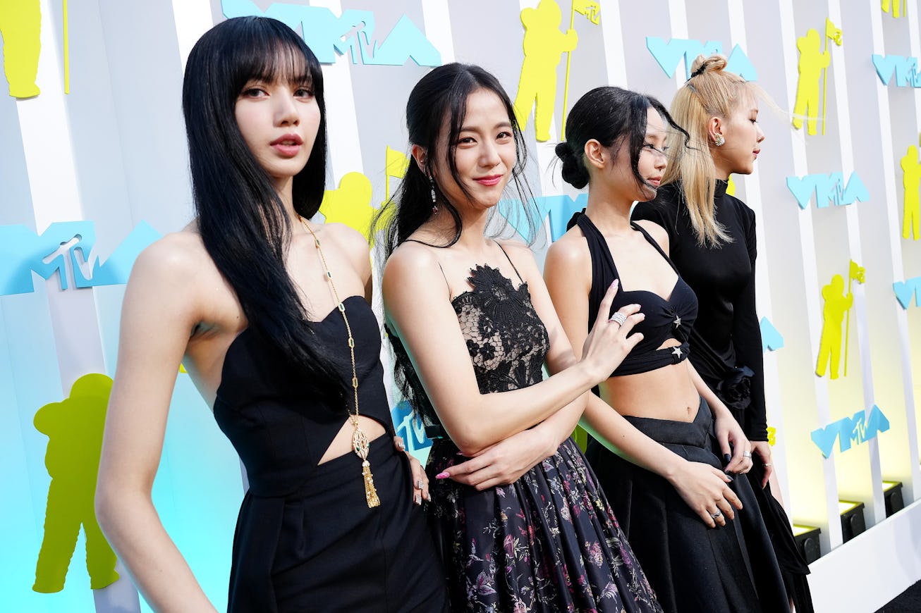 NEWARK, NEW JERSEY - AUGUST 28: (L-R) Lisa, Jisoo, Jennie, and Rosé of BLACKPINK attend the 2022 MTV...